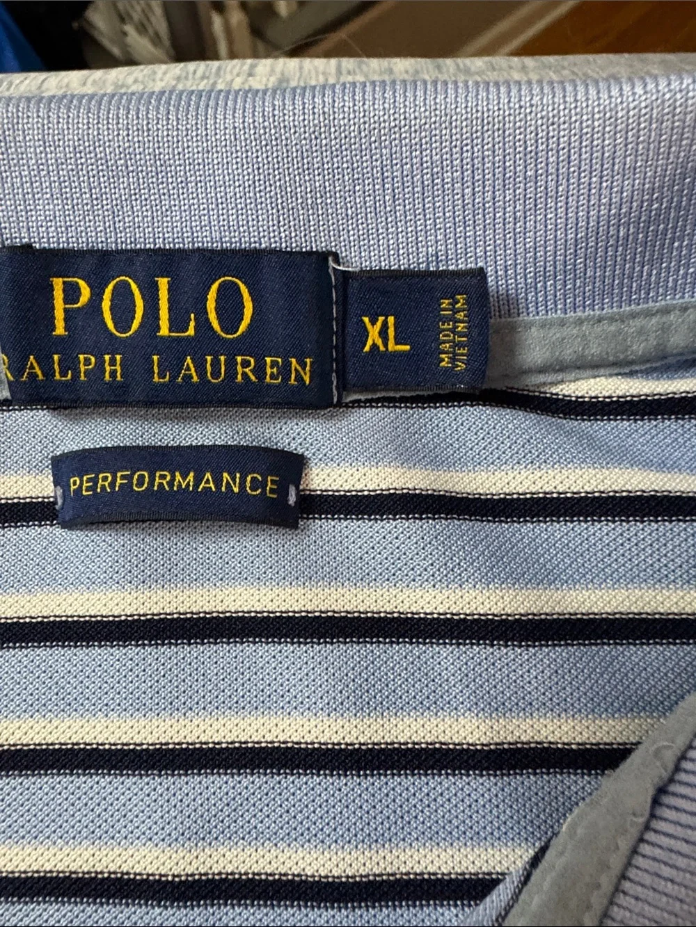 Polo by Ralph Lauren Light Blue Navy & White Striped Polo with Yellow Pony